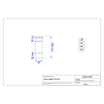 Kouřovod trubka pro peletová kamna průměr 80-250 mm černý matný smalt