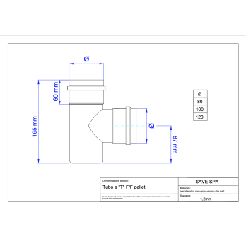 T kus F/F kouřovod na peletová kamna pr. 100 mm smalt černý matný