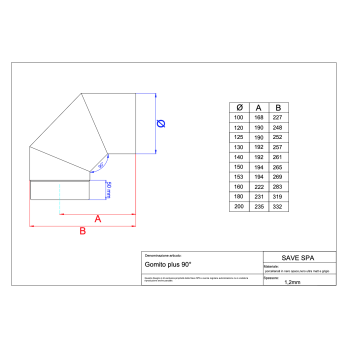 Koleno 90 st -  130mm/1,2mm smaltovaná černá