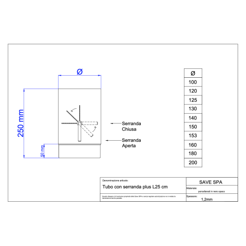 Roura 150mm/25cm - klapka/1,2mm smaltovaná černá