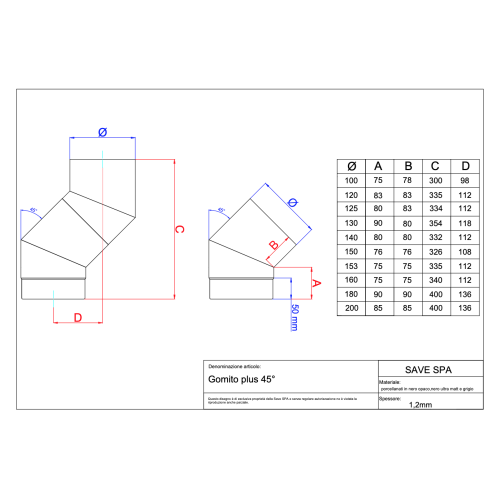 Koleno 45 st - 150mm/1,2mm smaltovaná černá