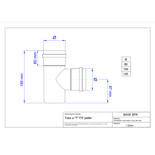 T kus F/M kouřovod na peletová kamna pr. 100 mm smalt černý matný