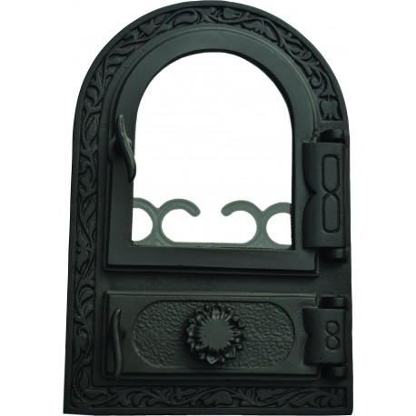 Litinový kamnový štít  prosklený ANNA - ČERNÁ  s regulací vzduchu