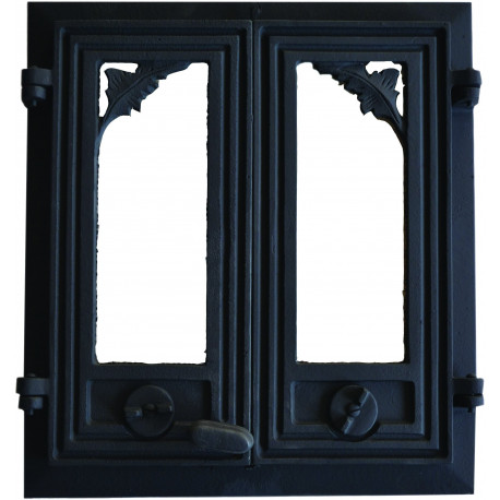 Litinová dvířka pecová -BRIT PLUS-sklo s regulací vzduchu-černá