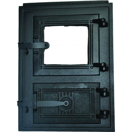 Litinová dvířka kuchyňská –   4T -SKLO- velká -nikl