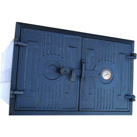 Pec litinová - HRANA- velká-černá+NEREZ tělo+teploměr