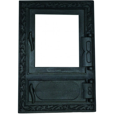 Litinový kamnový štít hermetický prosklený  HANA - černý