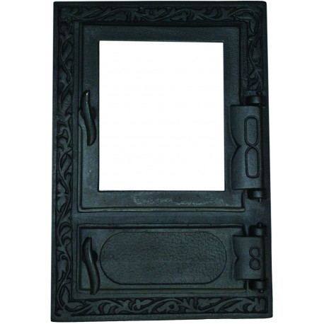 Litinový kamnový štít hermetický prosklený  HANA - černý