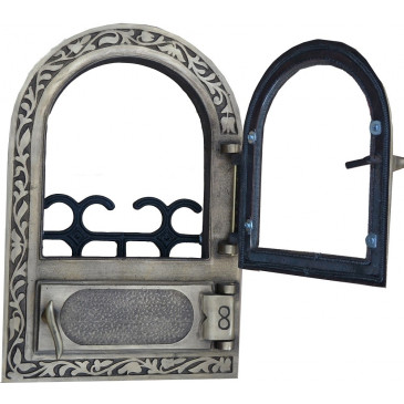 Litinový kamnový štít hermetický prosklený  ANETA - mosaz