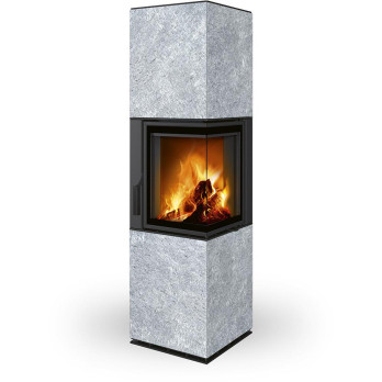 HARMONY R/L HA kámen - designový rohový akumulační krb, Dělené sklo, 