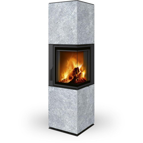 HARMONY R/L HA kámen - designový rohový akumulační krb, Dělené sklo, 