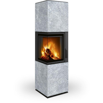 HARMONY R/L HA kámen - designový rohový akumulační krb, Dělené sklo, 