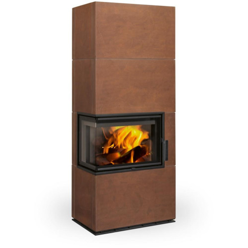 SOLID L keramika - kachlový rohový akumulační krb, Zadní odvod spalin