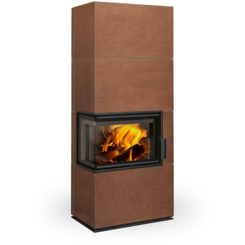 SOLID L keramika - kachlový rohový akumulační krb, Zadní odvod spalin