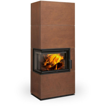 SOLID L keramika - kachlový rohový akumulační krb, Zadní odvod spalin