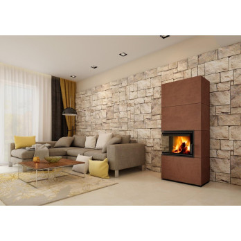 SOLID L keramika - kachlový rohový akumulační krb, Zadní odvod spalin