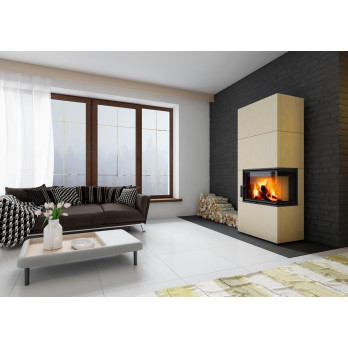 SOLID R keramika - kachlový rohový akumulační krb, Zadní odvod spalin